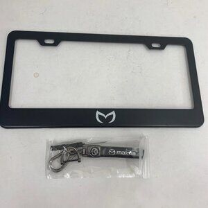 Black Leather Keychain Key Holder 5 3/4" NEW Combo With Plate Frame For Mazda